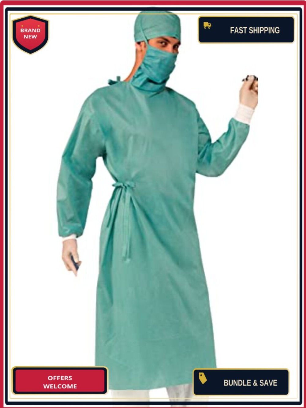 Master Surgeon Costume Set Cap Mask Gown Adult Standard